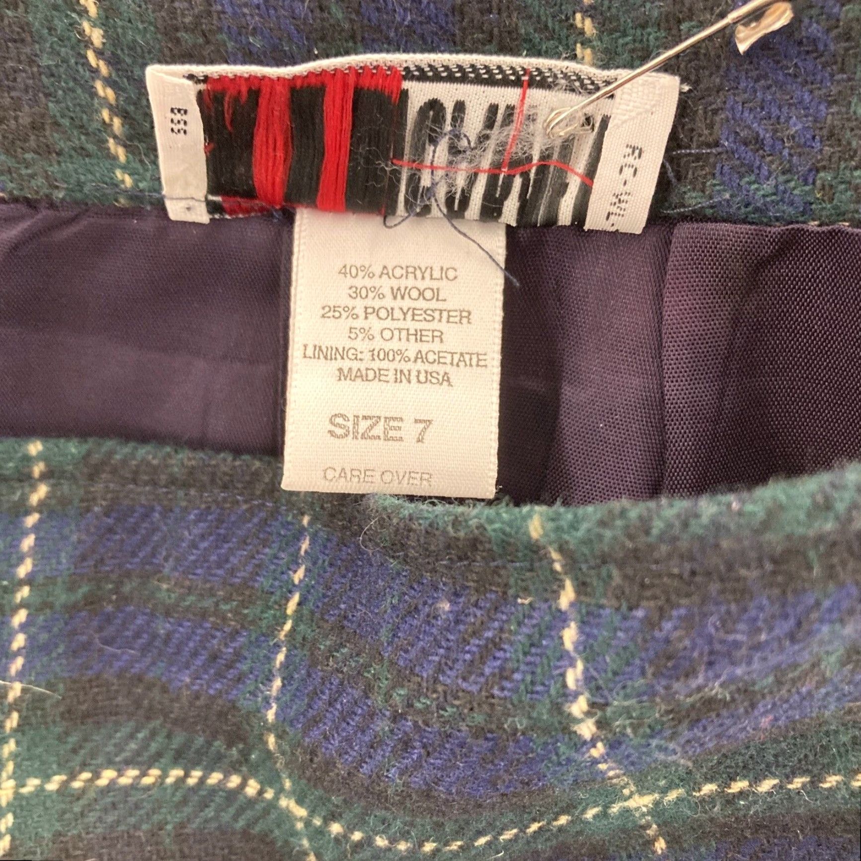 Camel VINTAGE Red Camel Plaid Skirt Womens Size 7 Wool Blend 90s Knee Length Straight Skirt Womens Size 28" / US 6 / IT 42 - 7 Thumbnail