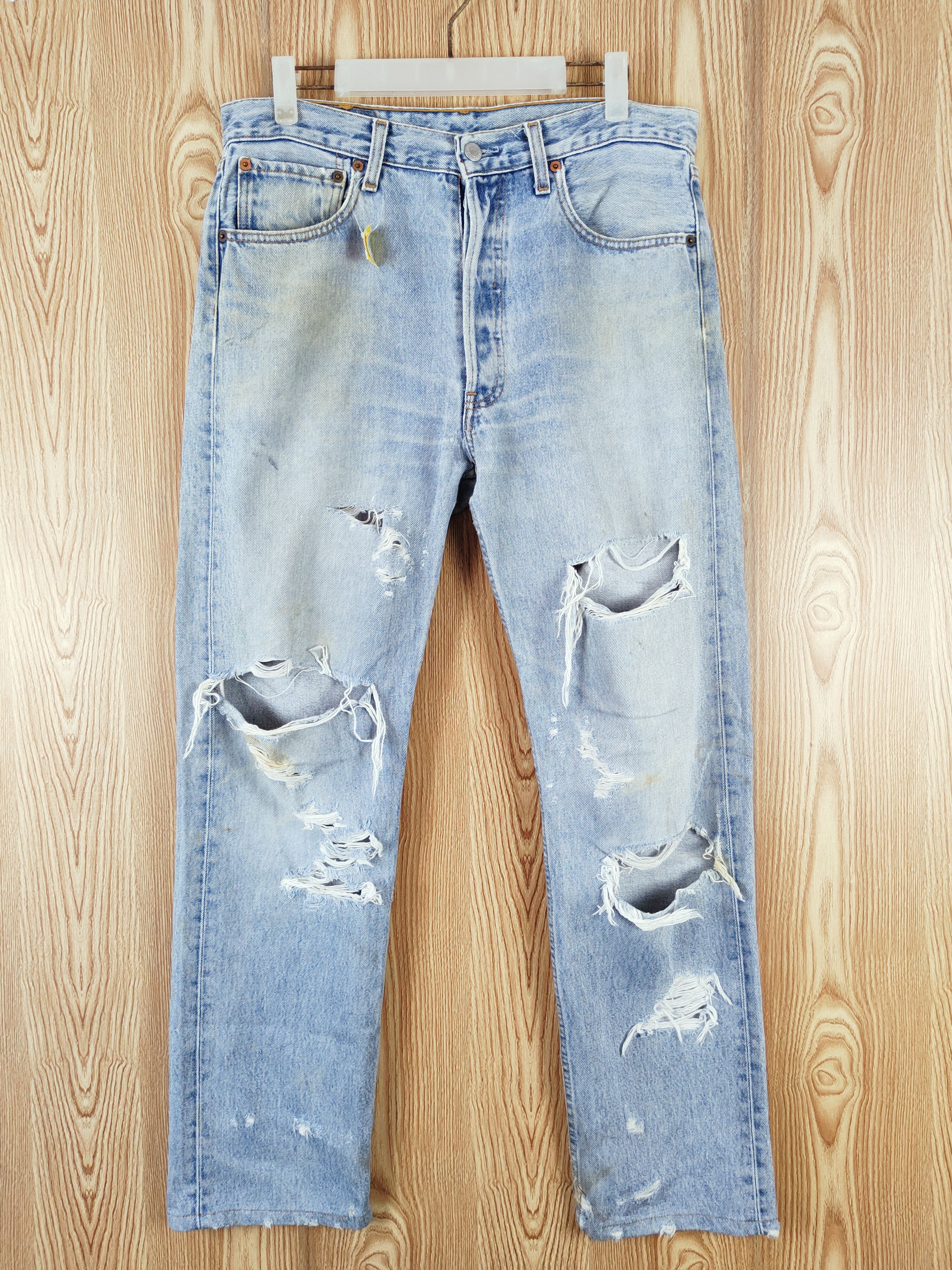 Levi's 501 Levi's Blue Distressed Ripped Jeans #W541 Size US 33 - 1 Thumbnail