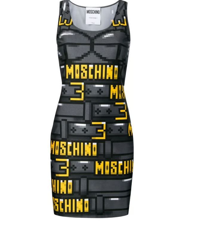 image of Moschino Couture Pixel Gamer Gameboy Video Optical Dress in Grey/Yellow, Women's (Size Small)