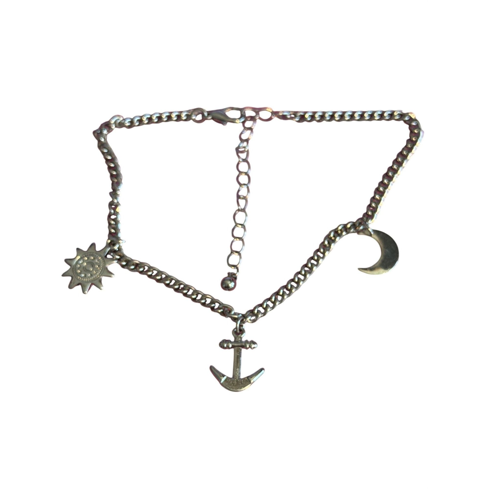 Other Silver Tone Charm Anklet Sun Moon Anchor Adj 11.75" Chain Li Size ONE SIZE - 1 Thumbnail