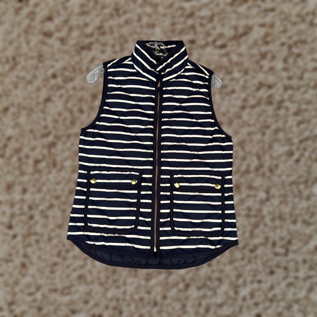 J.Crew J.CREW Vest Womens XS Navy White Stripe Quilted Puffer Down Fill Lightweight Zip Casual Knit Size XS / US 0-2 / IT 36-38 - 1 Thumbnail