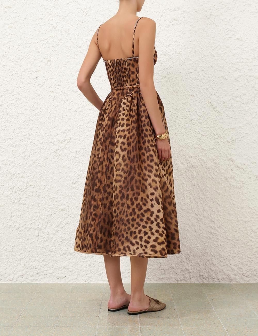 Zimmermann oc11z0925 Crush Panelled Midi Dress in Leopard Size XS / US 0-2 / IT 36-38 - 4 Thumbnail