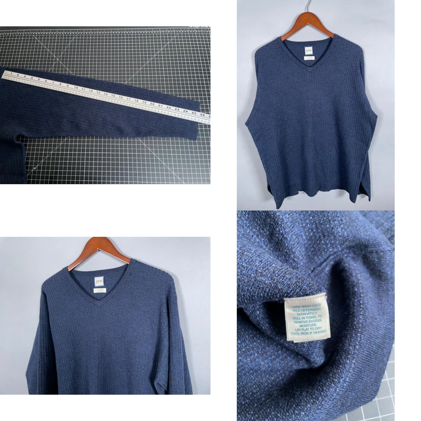 Nordstrom Nordstrom Merino Wool Blend V-Neck Sweater Men's Large Dark Blue Pullover Knit Casual 90s Style Mens Regular Cardigans Sweater Size US L / EU 52-54 / 3 - 8 Thumbnail