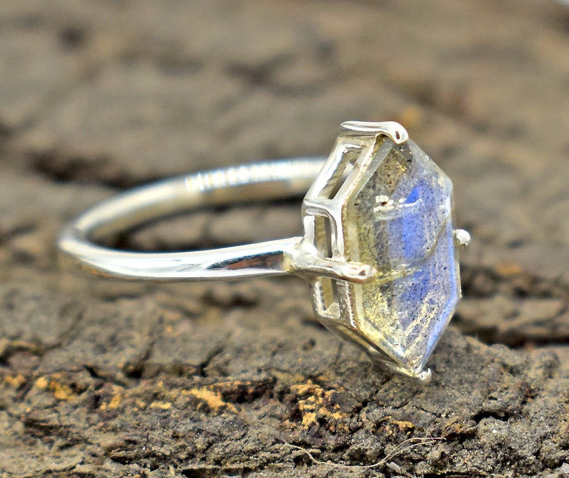 Handmade Natural Labradorite 925 Sterling Silver Ring Bridal Jewelry Size ONE SIZE - 2 Thumbnail