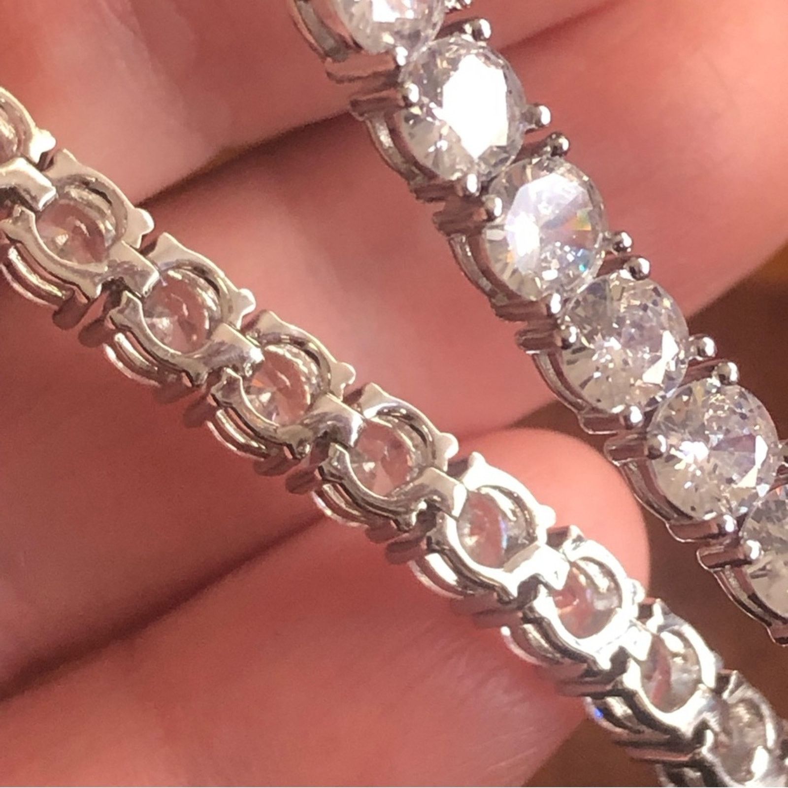 Jewelry Men’s 5mm round cubic zirconia 14k silver plated bracelet 9” Size ONE SIZE - 11 Thumbnail