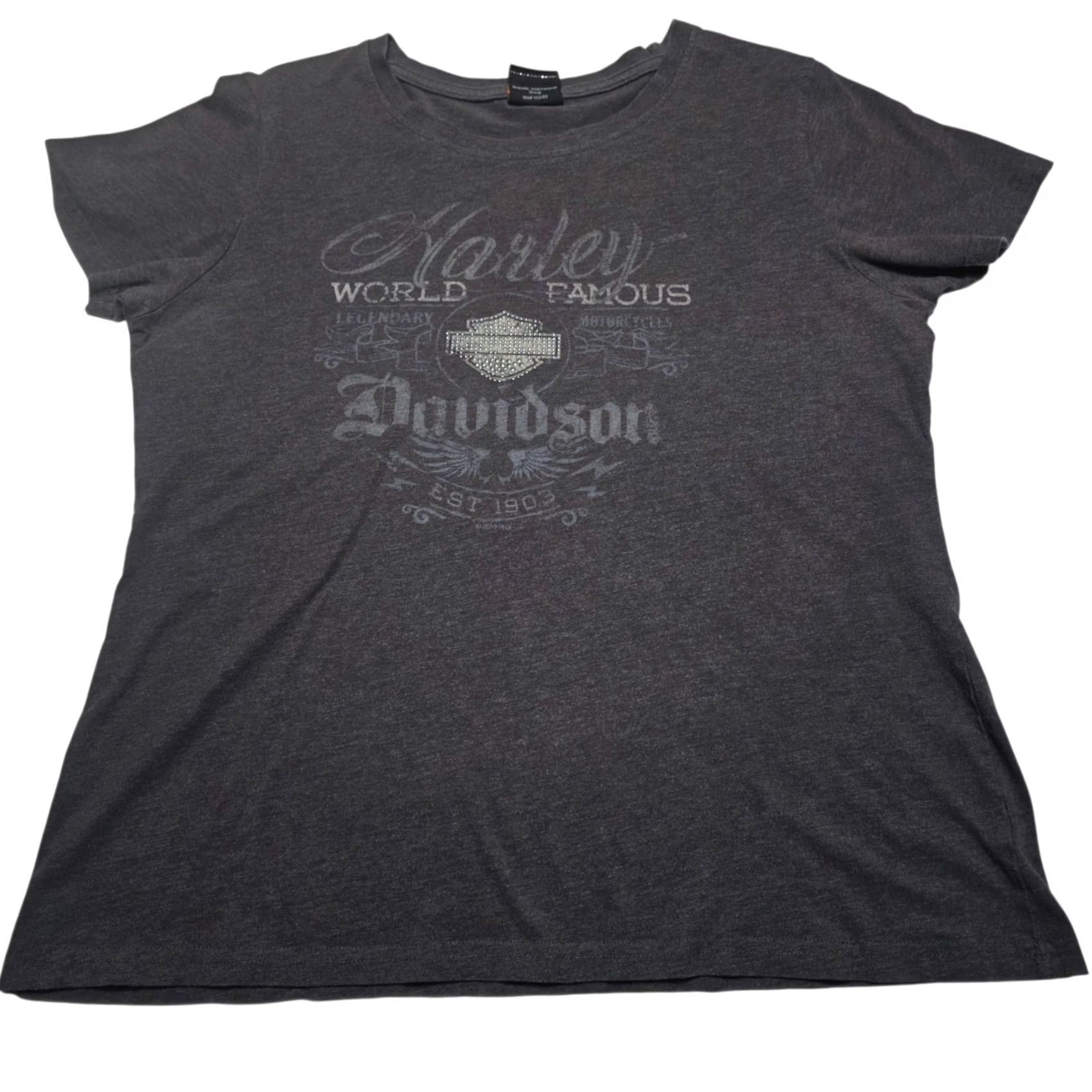 Harley Davidson VINTAGE Harley Davidson Women's XL Embellished 2 Sided Graphic Logo Tee T-Shirt Top Gray Size XL / US 12-14 / IT 48-50 - 2 Thumbnail