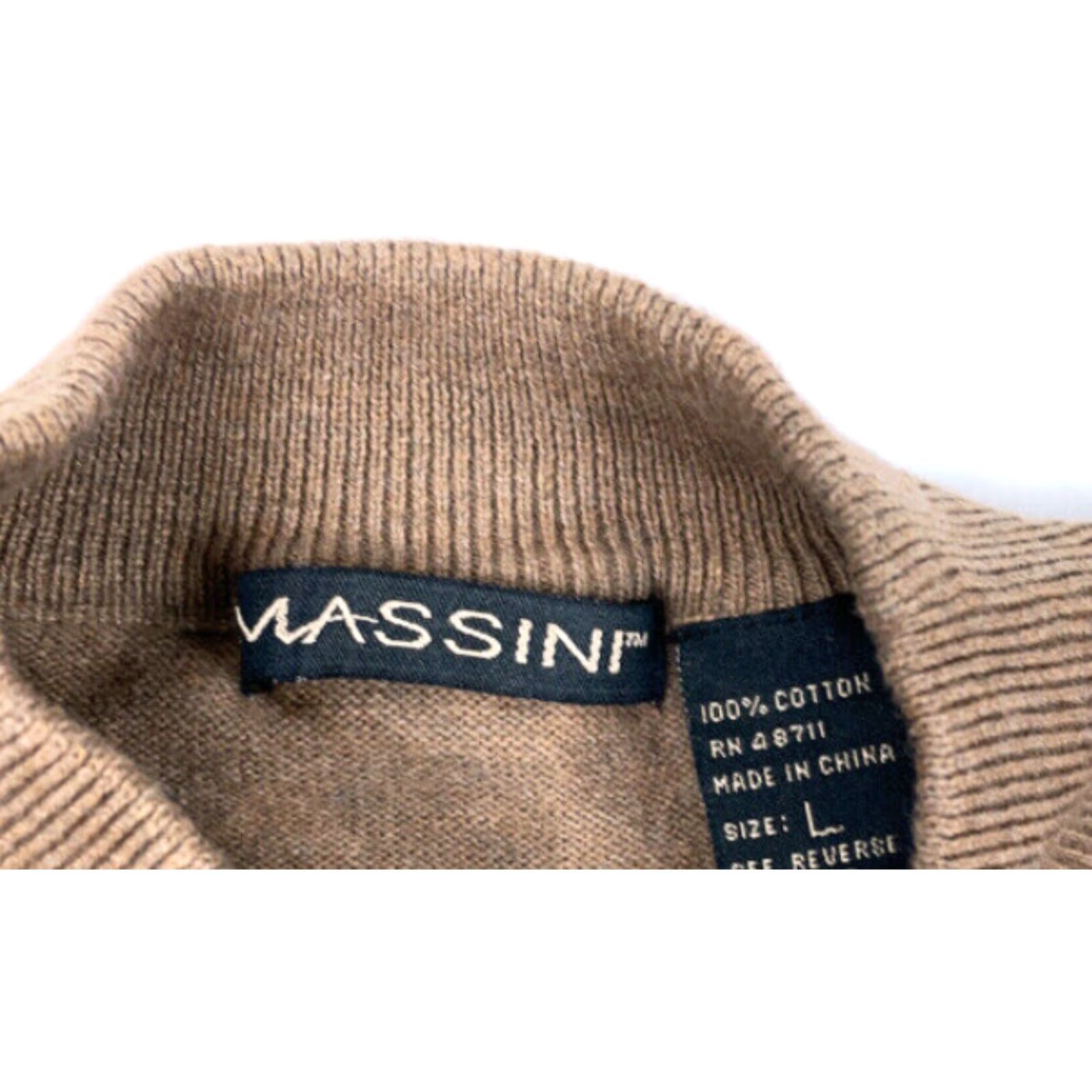Vintage VTG 90s Beige Textured Grid Mock Neck Pullover Sweater Massini Adult Large Mens Size US L / EU 52-54 / 3 - 5 Thumbnail