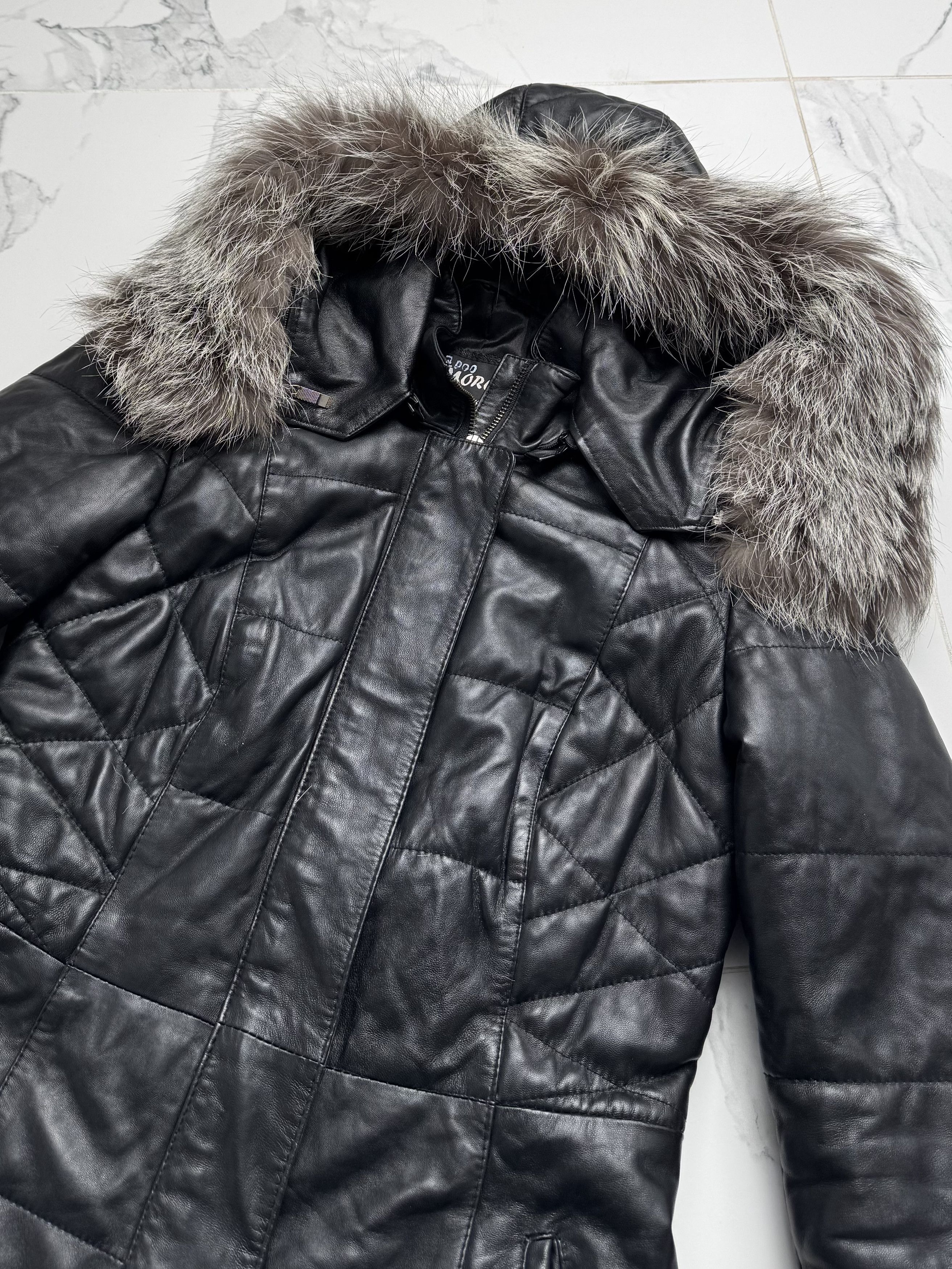 Japanese Brand Y2K Black Leather Jacket Womens Real Fur Hooded Quilted Coat Size M / US 6-8 / IT 42-44 - 6 Thumbnail