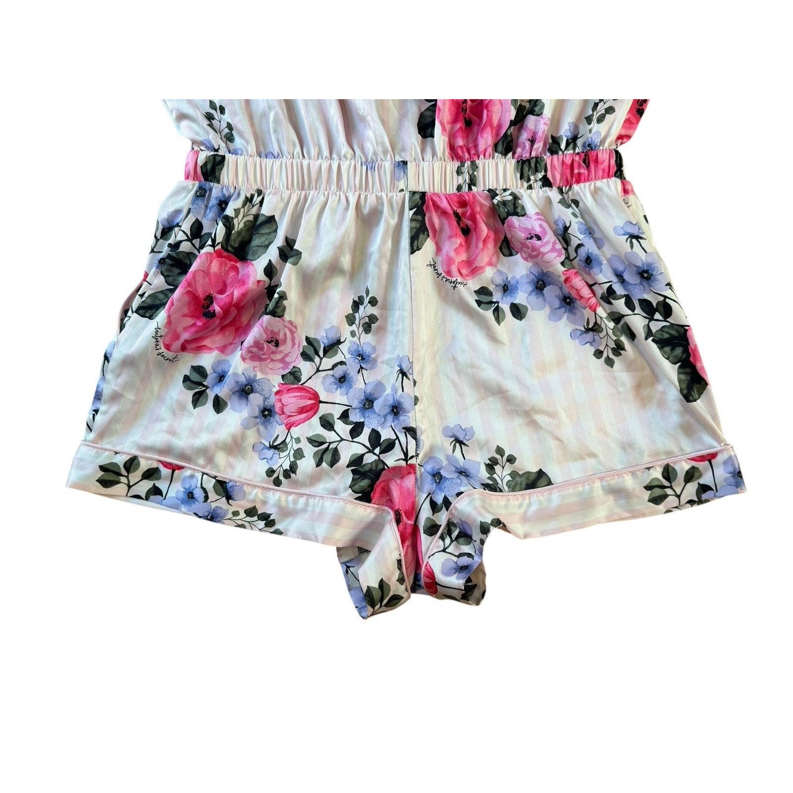 Victoria's Secret VICTORIA’S SECRET Satin Floral Striped Pajama Sleep Romper M Size ONE SIZE - 6 Thumbnail