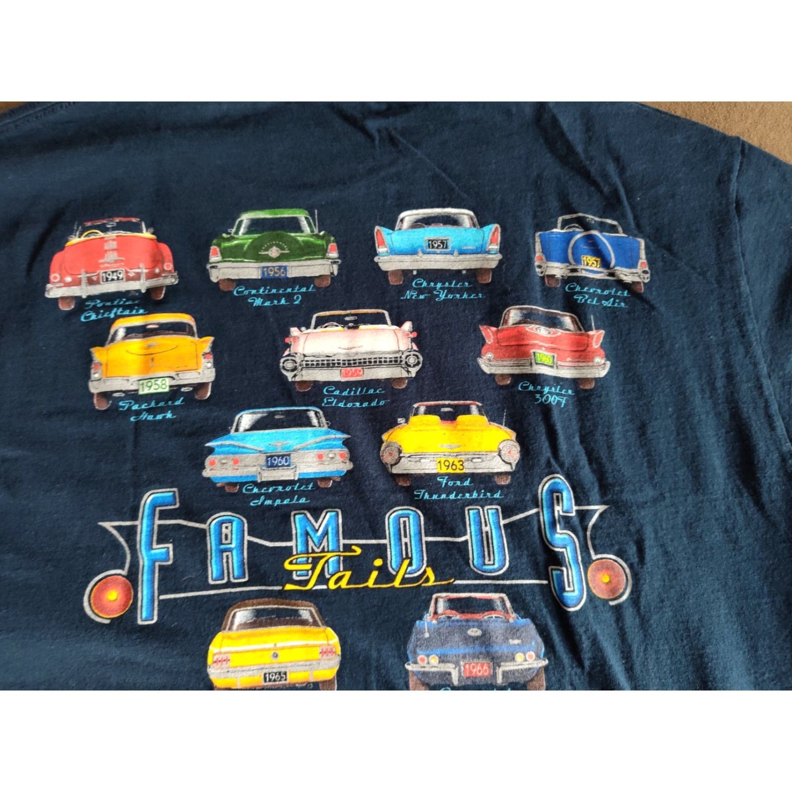 Vintage FAMOUS TRADITIONS Shirt Mens Large Blue Classic Cars Short Sleeve Cotton Tee Size US L / EU 52-54 / 3 - 8 Thumbnail