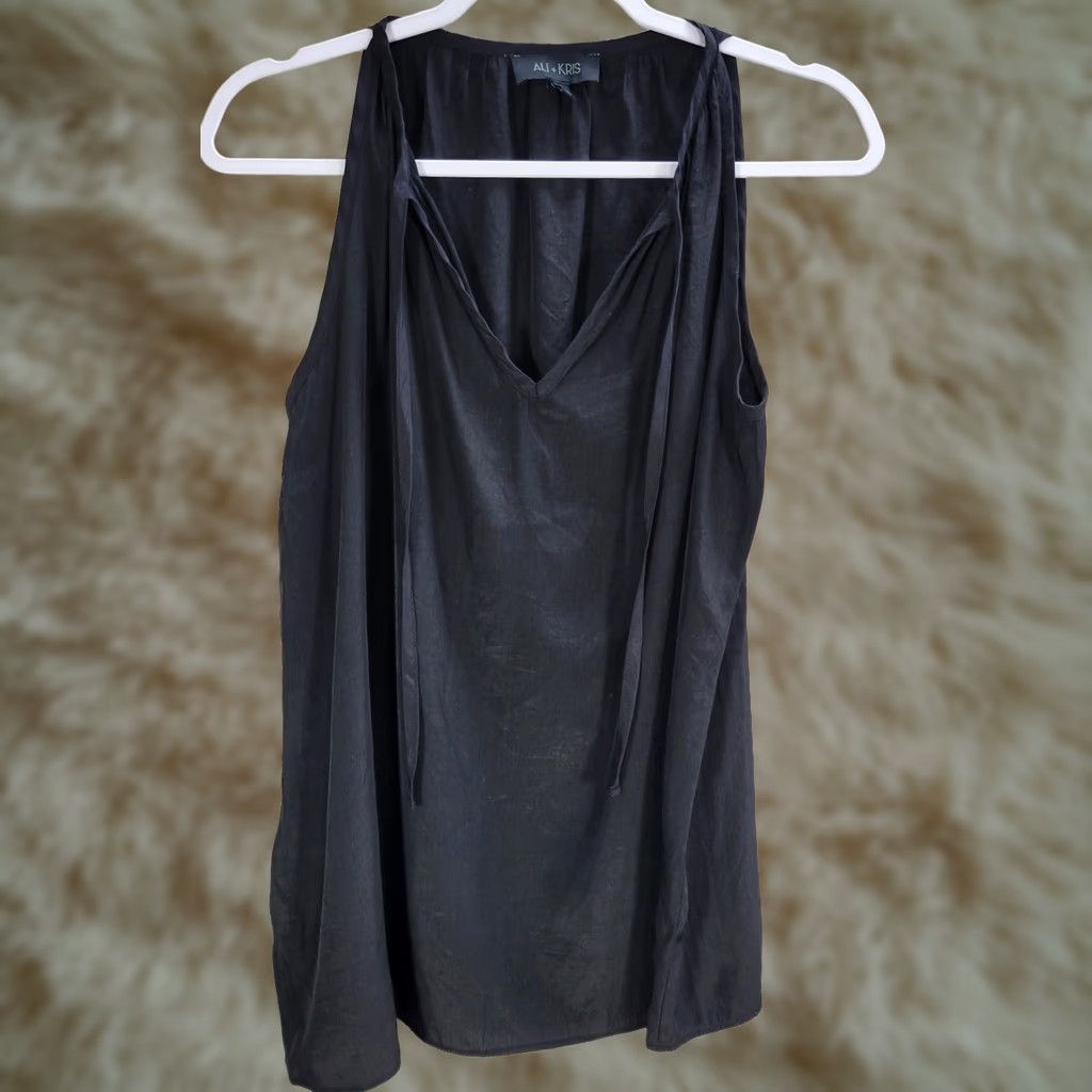 Vintage Ali + Kris Women's Blouse Sleeveless V-Neck Black Size S Relaxed Boho Rayon Polyester Shirt Adults Womens Size S / US 4 / IT 40 - 1 Thumbnail