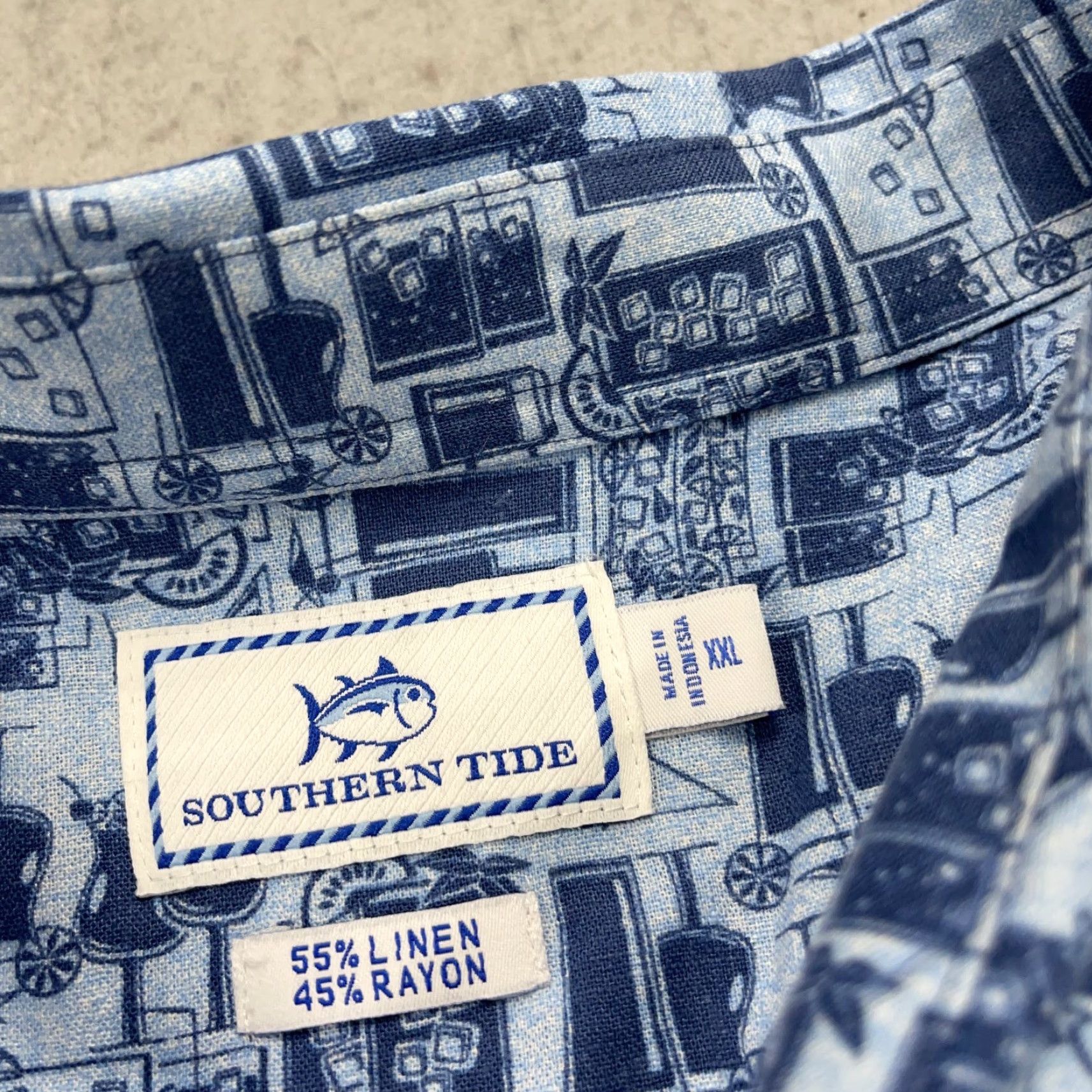 Southern Tide Southern Tide Shirt Mens 2XL XXL Blue Linen Rayon Camp Hawaiian Print Casual Button-Up Short Sleeve Collared Button-Down Garden Hawaiian Theme Mens Size US XXL / EU 58 / 5 - 4 Thumbnail