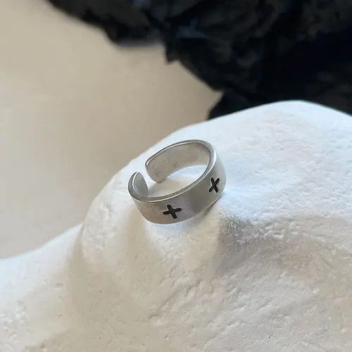 Jewelry Minimalist Silver Lined Ring with Cross Design Size ONE SIZE - 3 Thumbnail