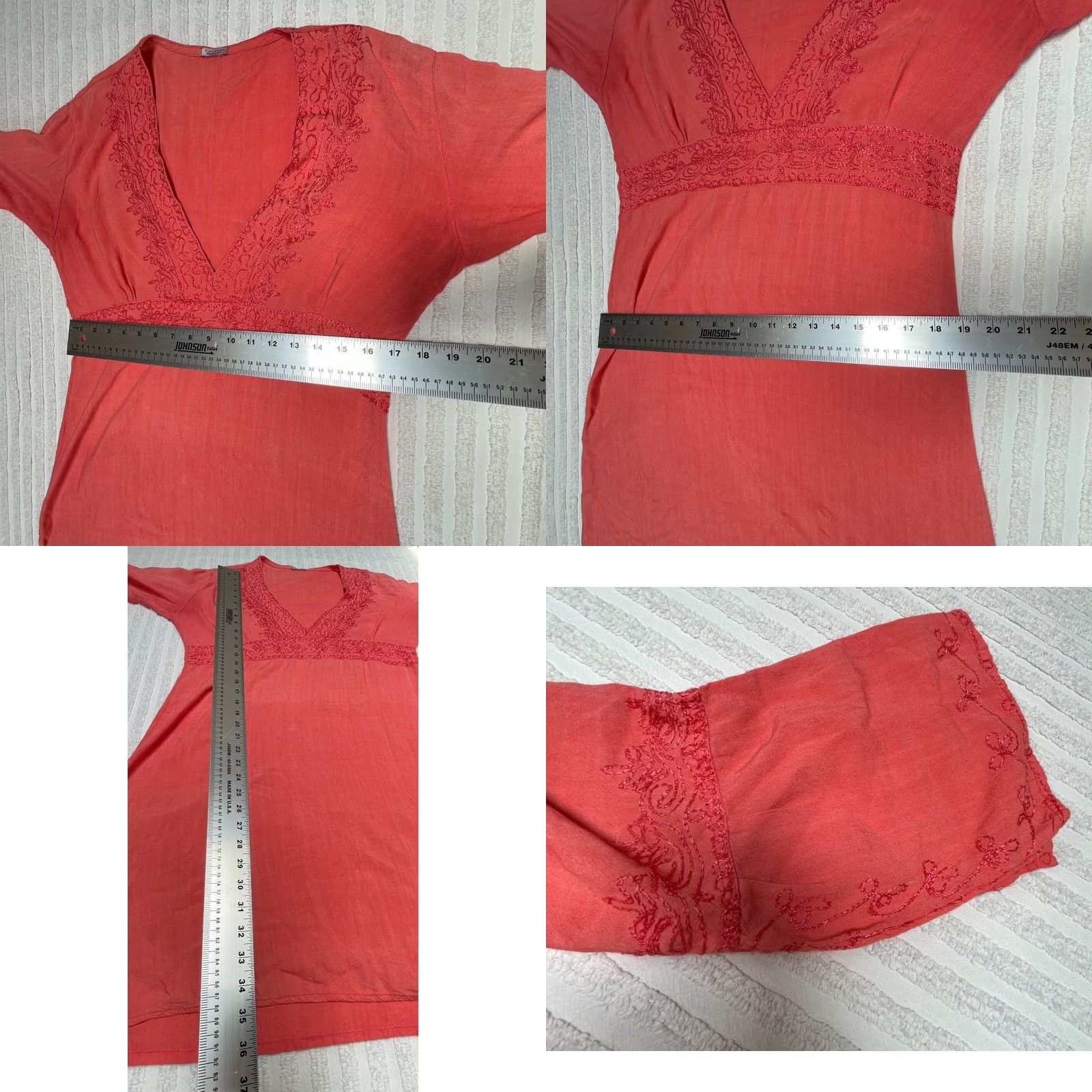 Vintage Calypso by Christiane Celle Womens V-Neck Embroidered Dress Orange One Size Size ONE SIZE - 8 Thumbnail