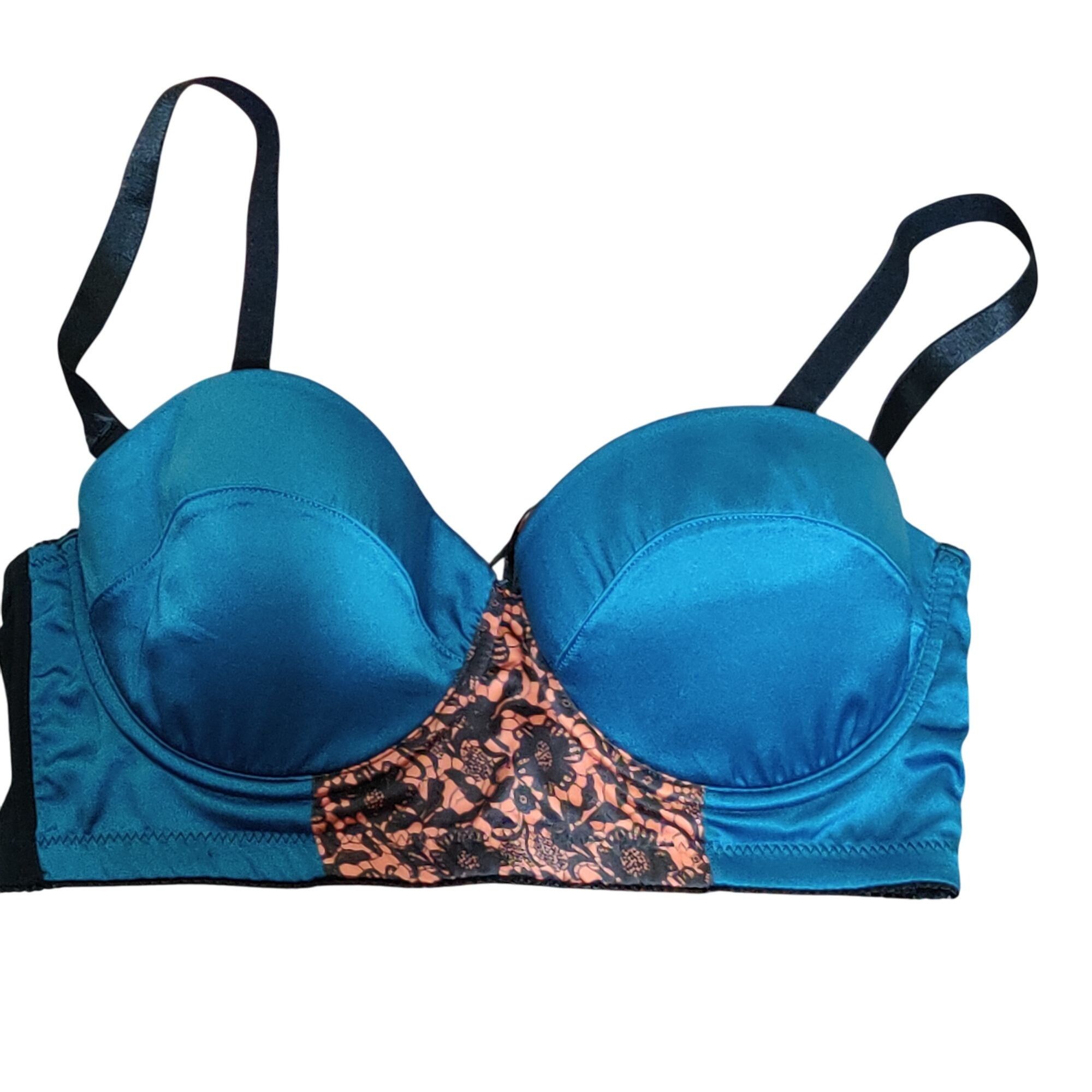 Other Playful Promises 34DD teal satin convertible bra black orang Size ONE SIZE - 3 Thumbnail