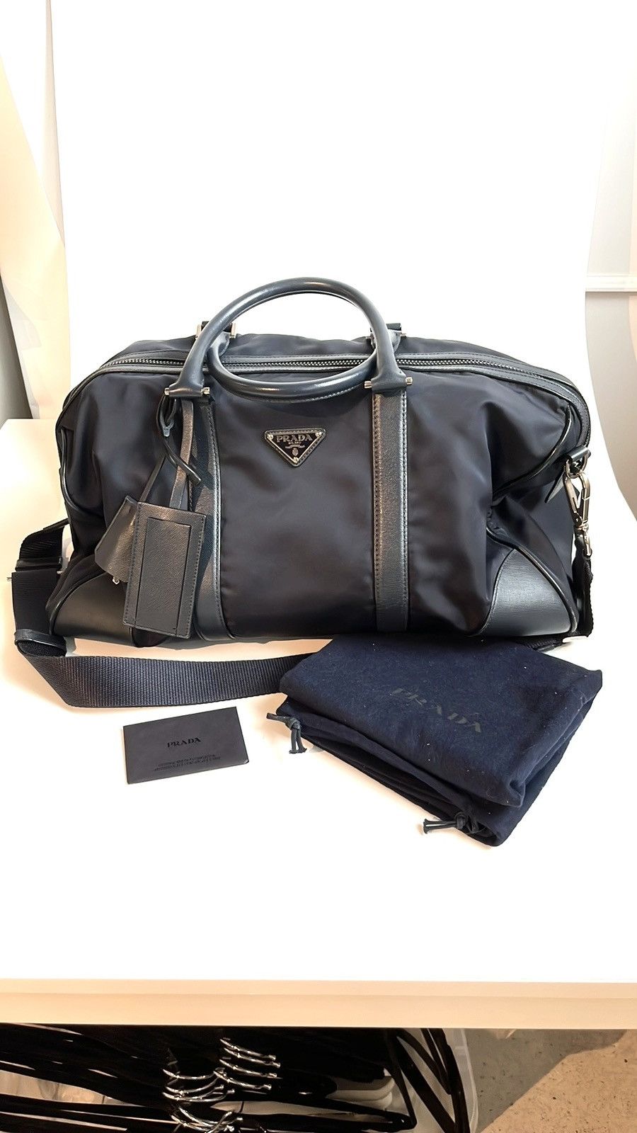 Prada Prada Bleu Tessuto Saffiano-Leather-Trim Duffle Bag Size ONE SIZE - 15 Thumbnail