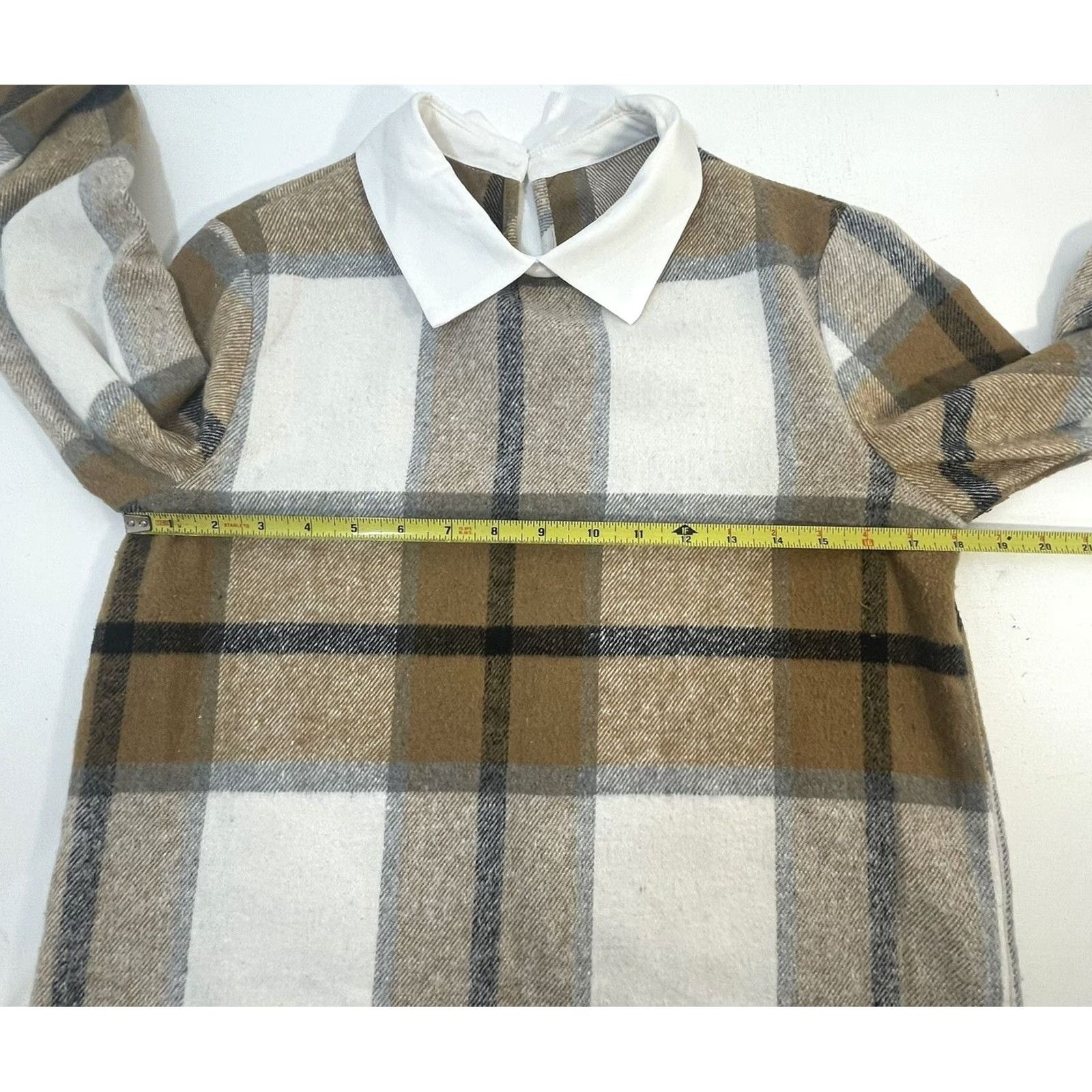 Shein SHEIN Blouse Shirt Women S Casual Plaid Tan Brown Keyhole Back Collar Button Long Sleeve Size S / US 4 / IT 40 - 7 Thumbnail