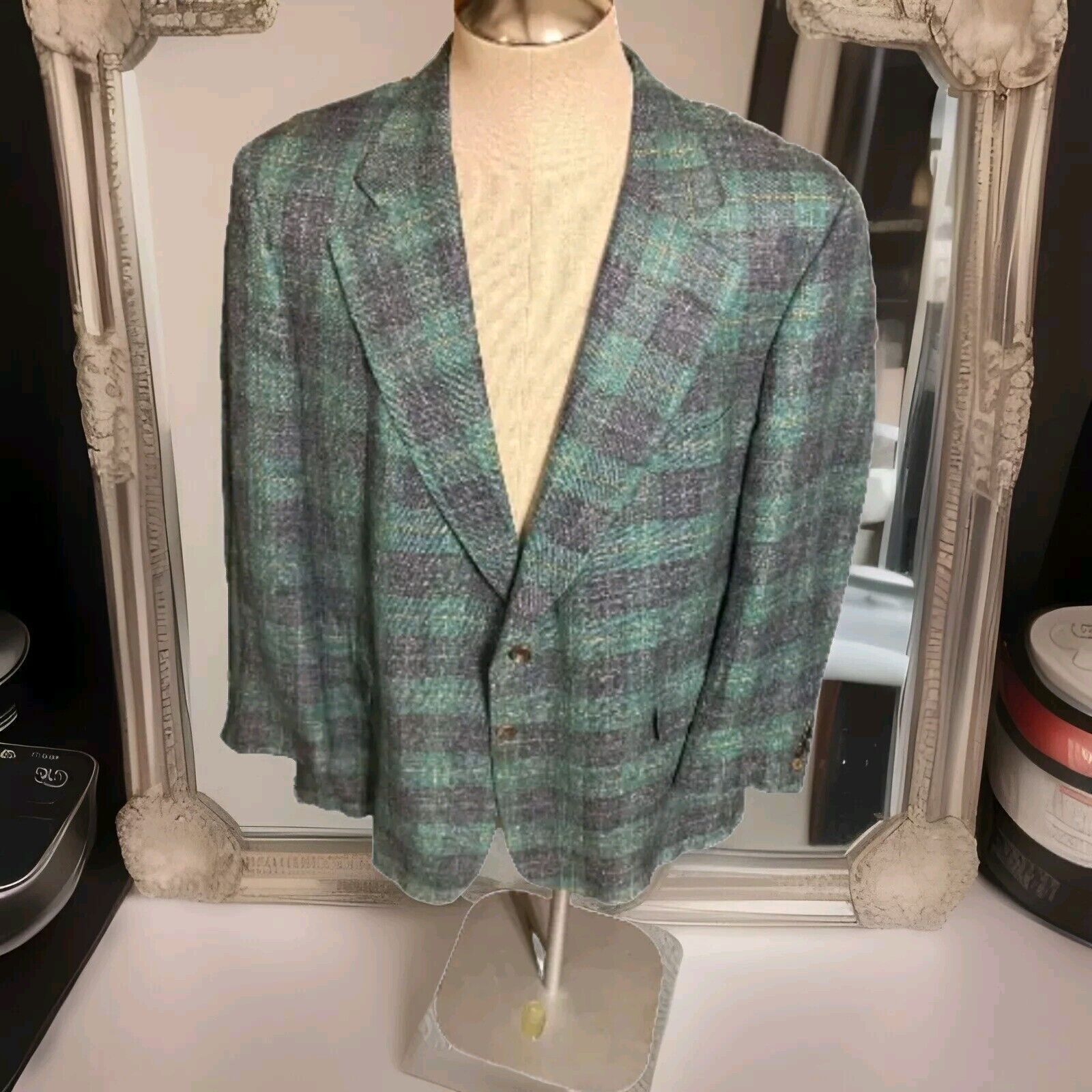 Paul Stuart Paul Stuart Men's Olive Green Plaid Wool Blazer 46R $1,395 Size 46R - 1 Thumbnail