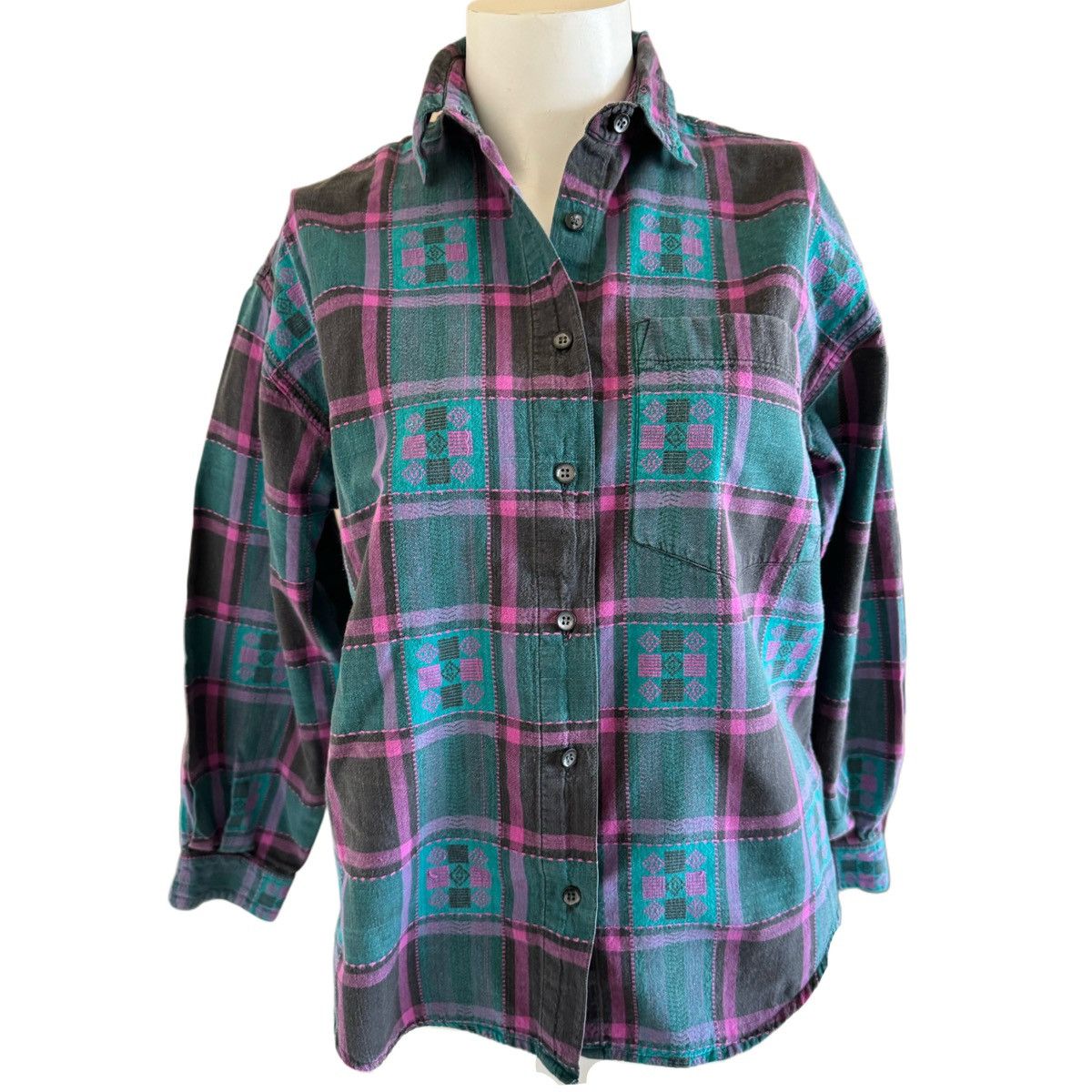 Vintage Rachel Brooke plaid button teal fuschia 100% cotton vintage Size M / US 6-8 / IT 42-44 - 1 Thumbnail