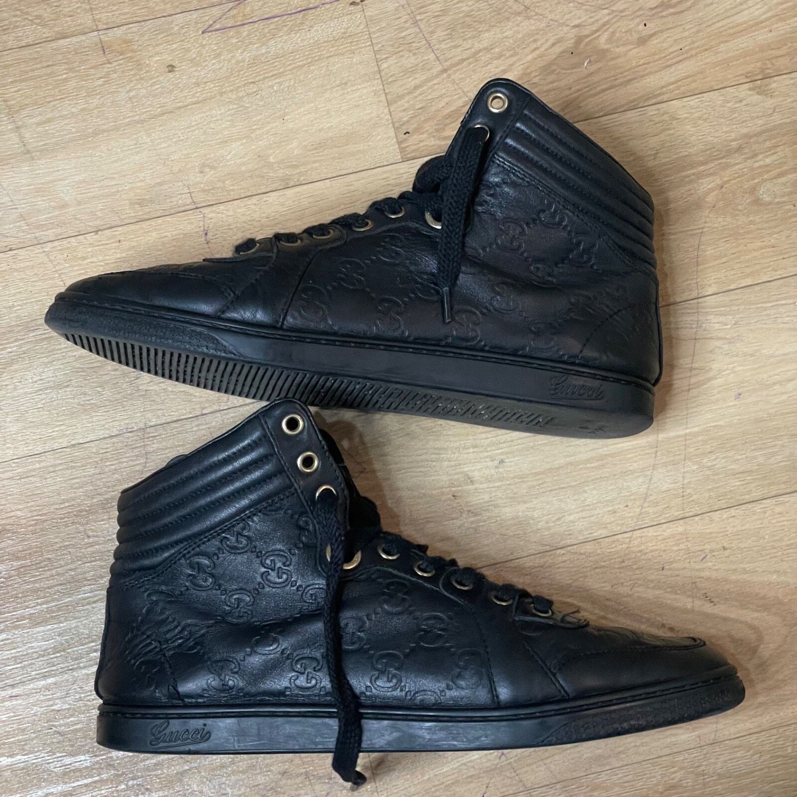 Gucci GUCCI Sneakers GG Web Dapper Black Leather High Top Monogram Size US 7.5 / IT 37.5 - 2 Thumbnail
