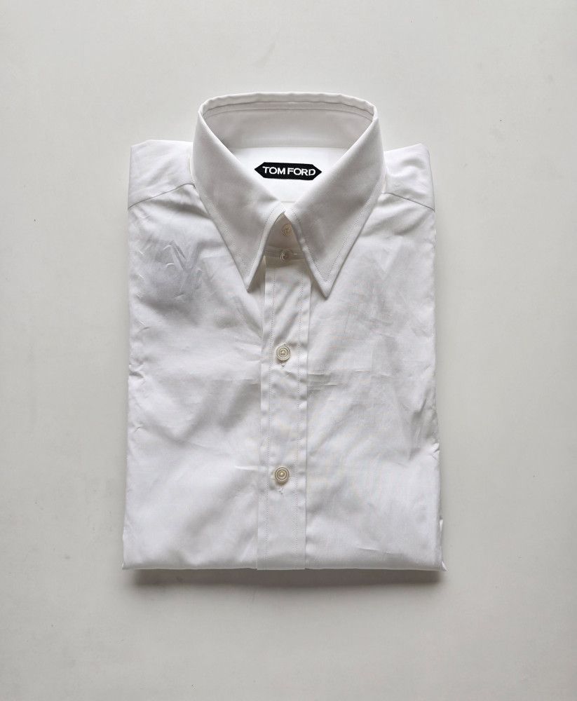 Tom Ford o1sm1stk0824 007 Edition Tab Collar Cotton Shirt in White Size US L / EU 52-54 / 3 - 1 Thumbnail