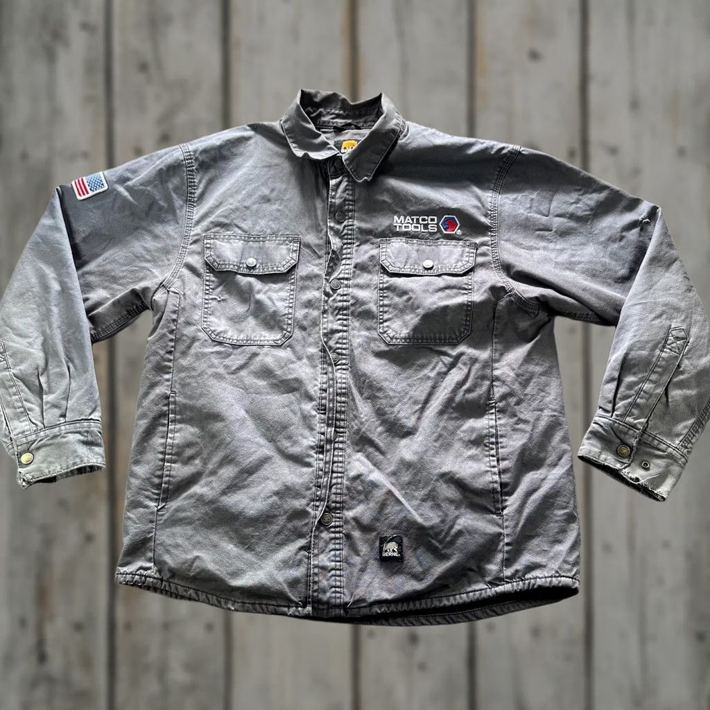 Vintage VINTAGE Berne Jacket Mens L Gray Matco Tools Canvas Flannel Lined Workwear USA Flag Size US L / EU 52-54 / 3 - 1 Thumbnail
