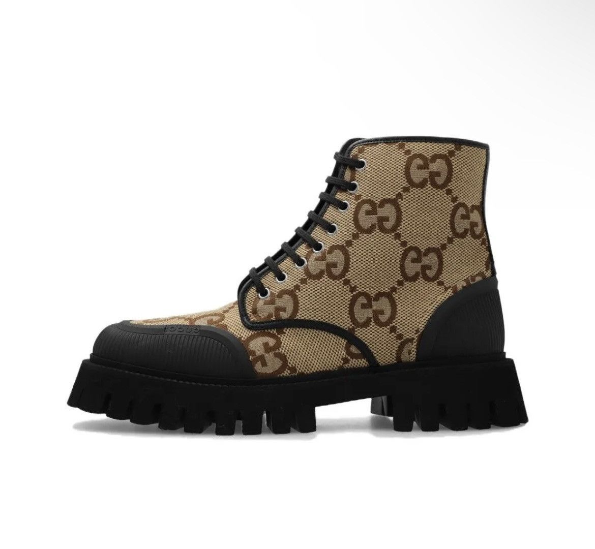 Gucci Gucci Monogram Jumbo Maxi GG Lace Up Boots Camel Black Size US 11.5 / EU 44-45 - 2 Thumbnail