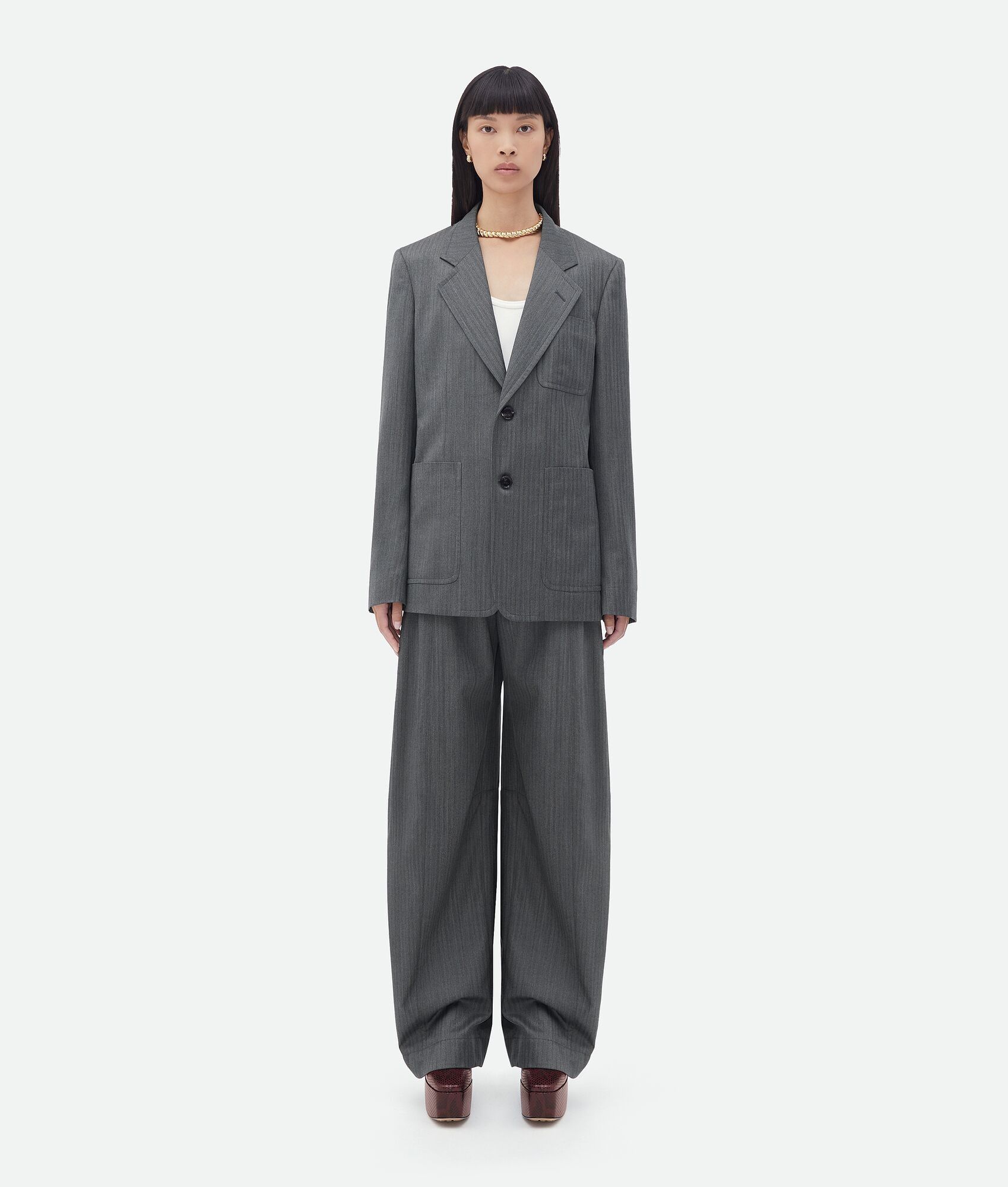Bottega Veneta o1n1vont0325 Light Wool Chevron Jacket in Gray/Black Size XS / US 0-2 / IT 36-38 - 1 Thumbnail