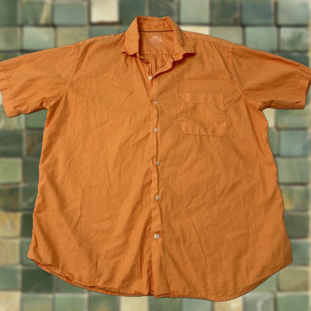 Peter Millar Peter Millar Shirt Mens Large Orange Seaside Collection Cotton Silk Button Up Size US L / EU 52-54 / 3 - 1 Thumbnail
