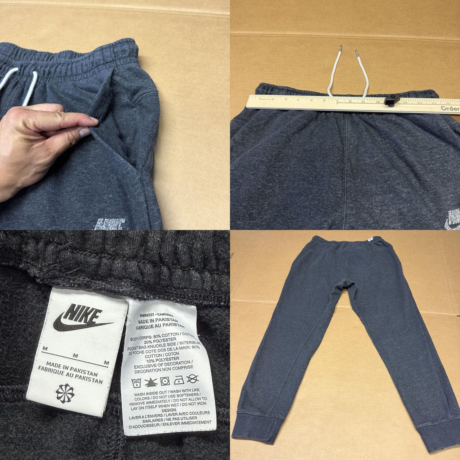 Nike Nike Sweatpants Mens M Gray Fleece Jogger with Swoosh Logo Athletic Drawstring Pockets Slim Tapered 29in Inseam Size US 31 - 8 Thumbnail