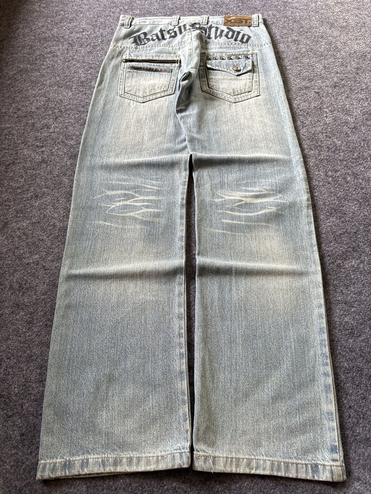 Hysteric Glamour × Japanese Brand × PPFM Ba-tsu Studio Japan Studded Patched Loose Straight Jeans Size US 29 - 1 Thumbnail