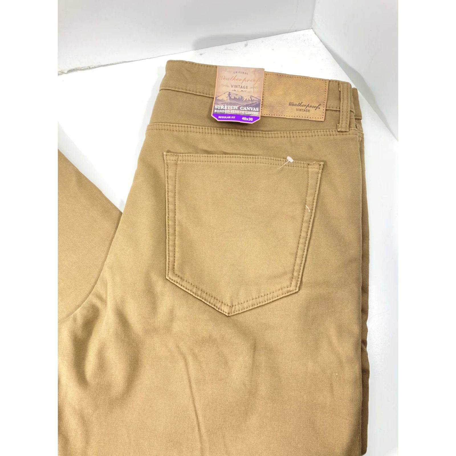 Weatherproof VINTAGE Weatherproof Men's Fleece-Lined Pants 40X30 Stretch Canvas Regular Fit Brown Size US 40 / EU 56 - 2 Thumbnail