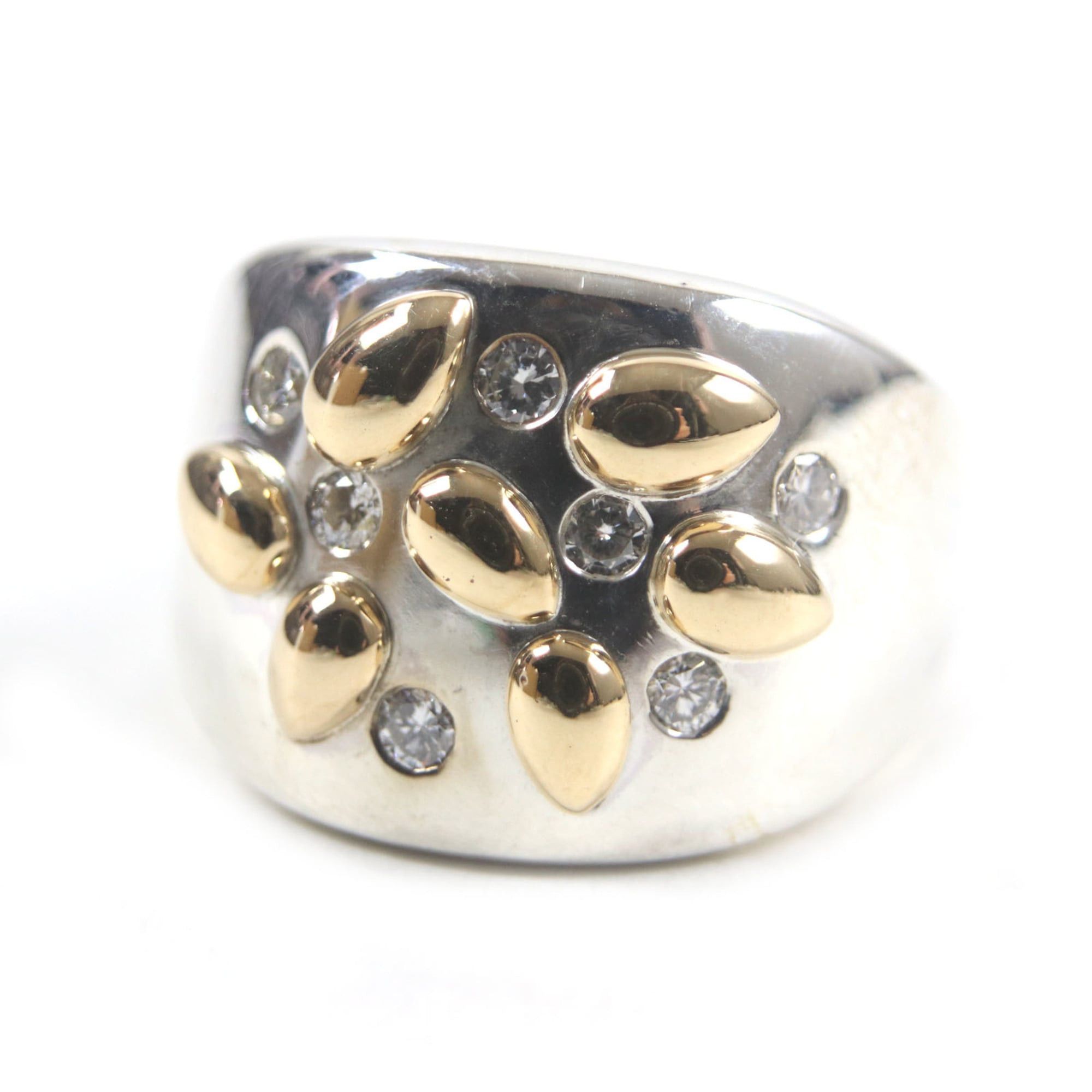 Hermes HERMES Vintage Gaucho Ring, 925 750 Sterling Silver with 7 Diamonds, Size 52, Weight 13.6g, Men's Size ONE SIZE - 1 Thumbnail