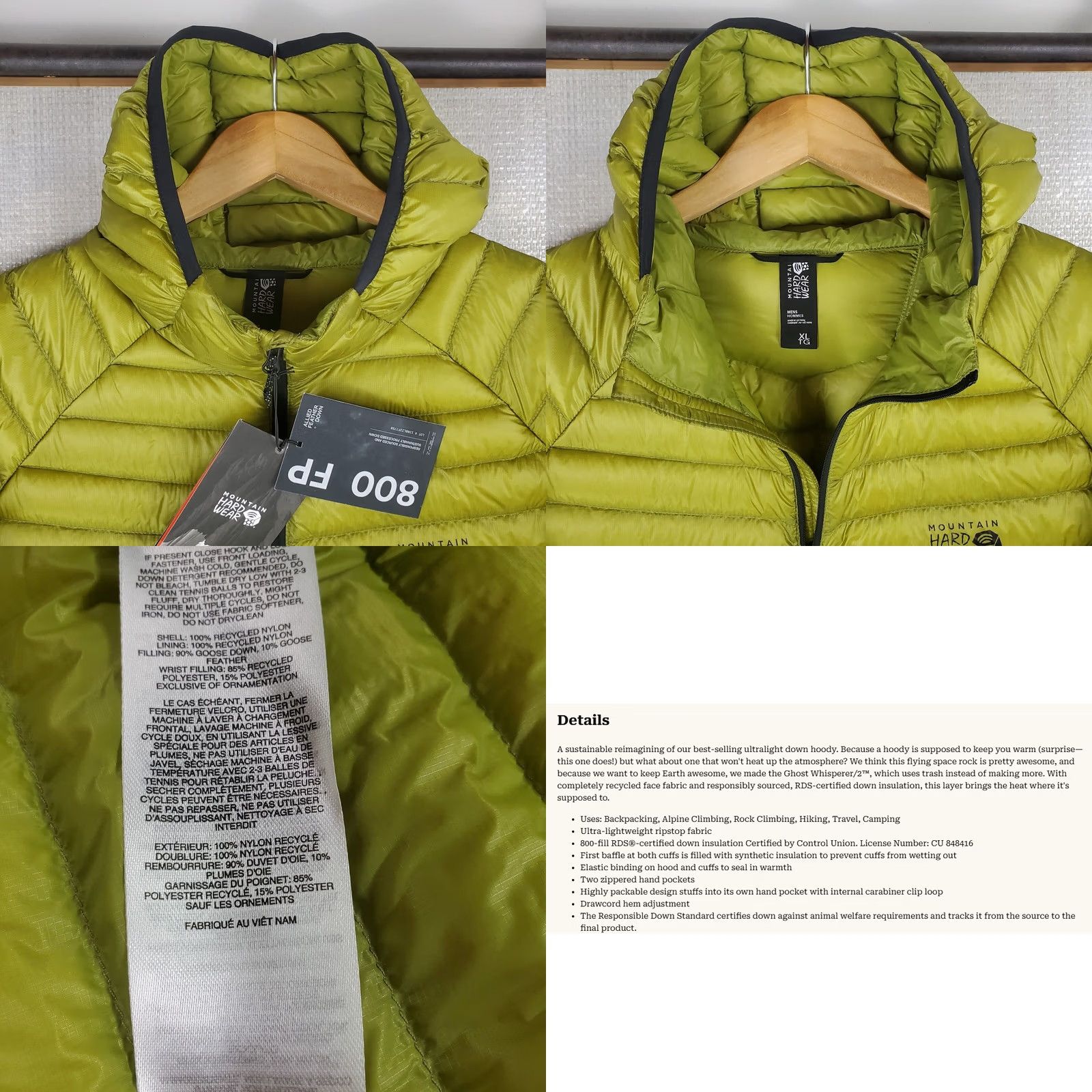 Mountain Hardwear MOUNTAIN HARDWEAR Ghost Whisperer 2 Jacket XL Moss Green Mens Down 800 Full Zip New with Tags Include Hood Winter Ski Snowboard Sports Jacket Size US XL / EU 56 / 4 - 11 Thumbnail