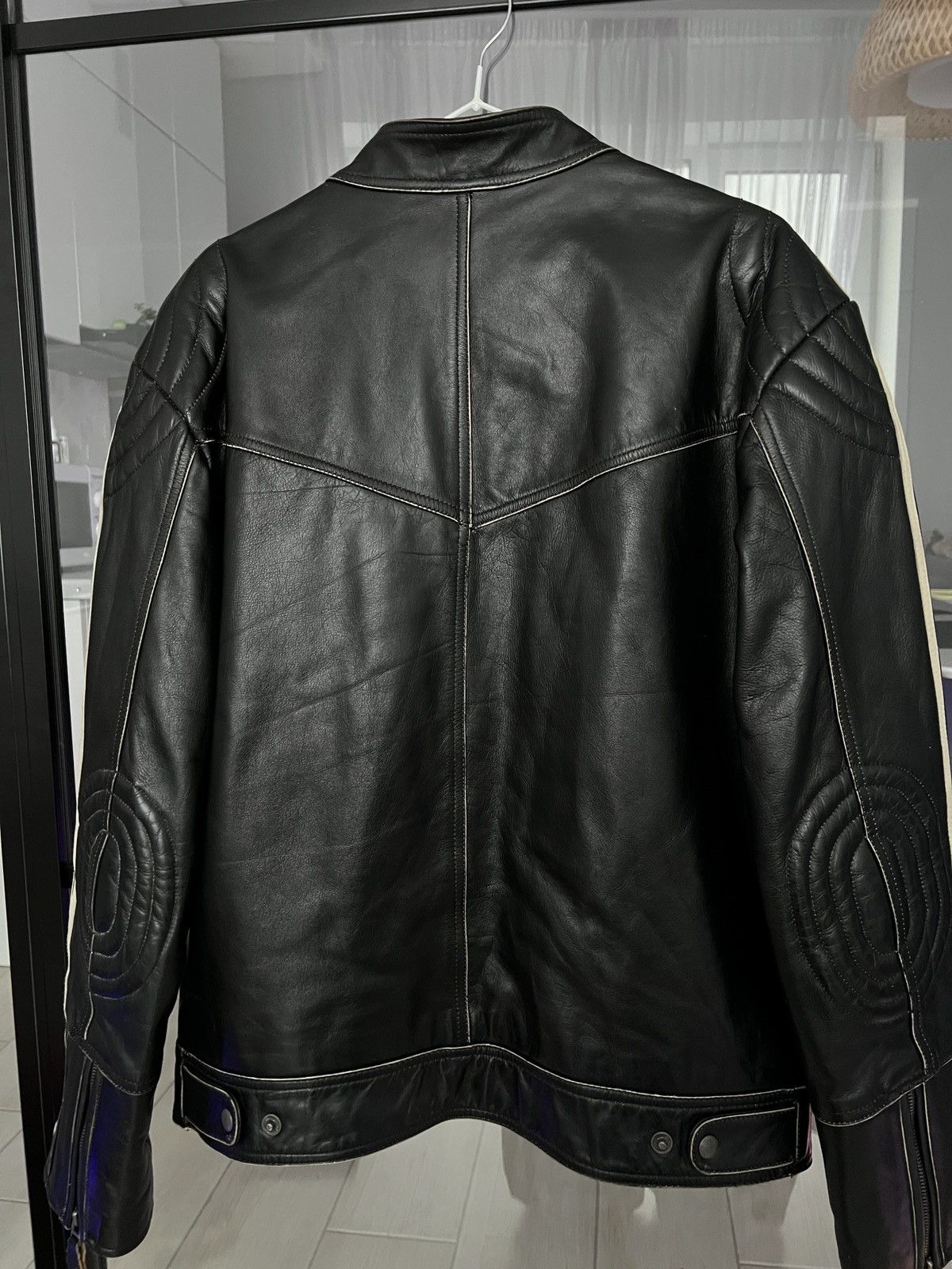 Hysteric Glamour Balenciaga x Adidas Style Cropped Stripes Leather Jacket Size US M / EU 48-50 / 2 - 7 Thumbnail