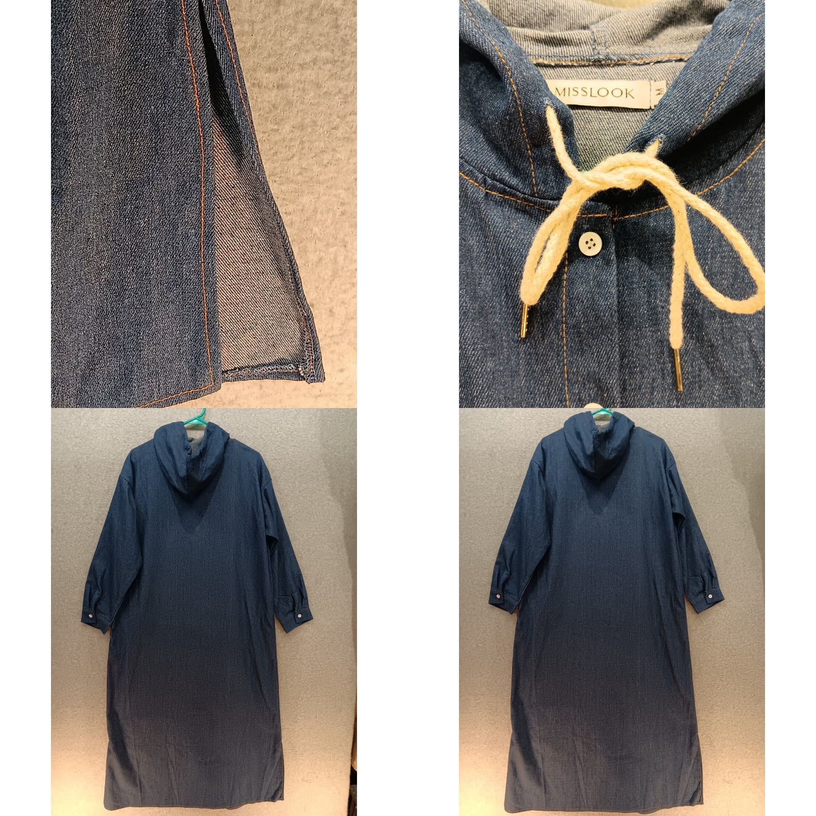 Denime Misslook Blue Denim Dress Hoodie Long Sleeve Button Up M Regular Women Medium Lagenlook Shift Casual Winter Spring Fall Dresses Size M / US 6-8 / IT 42-44 - 8 Thumbnail