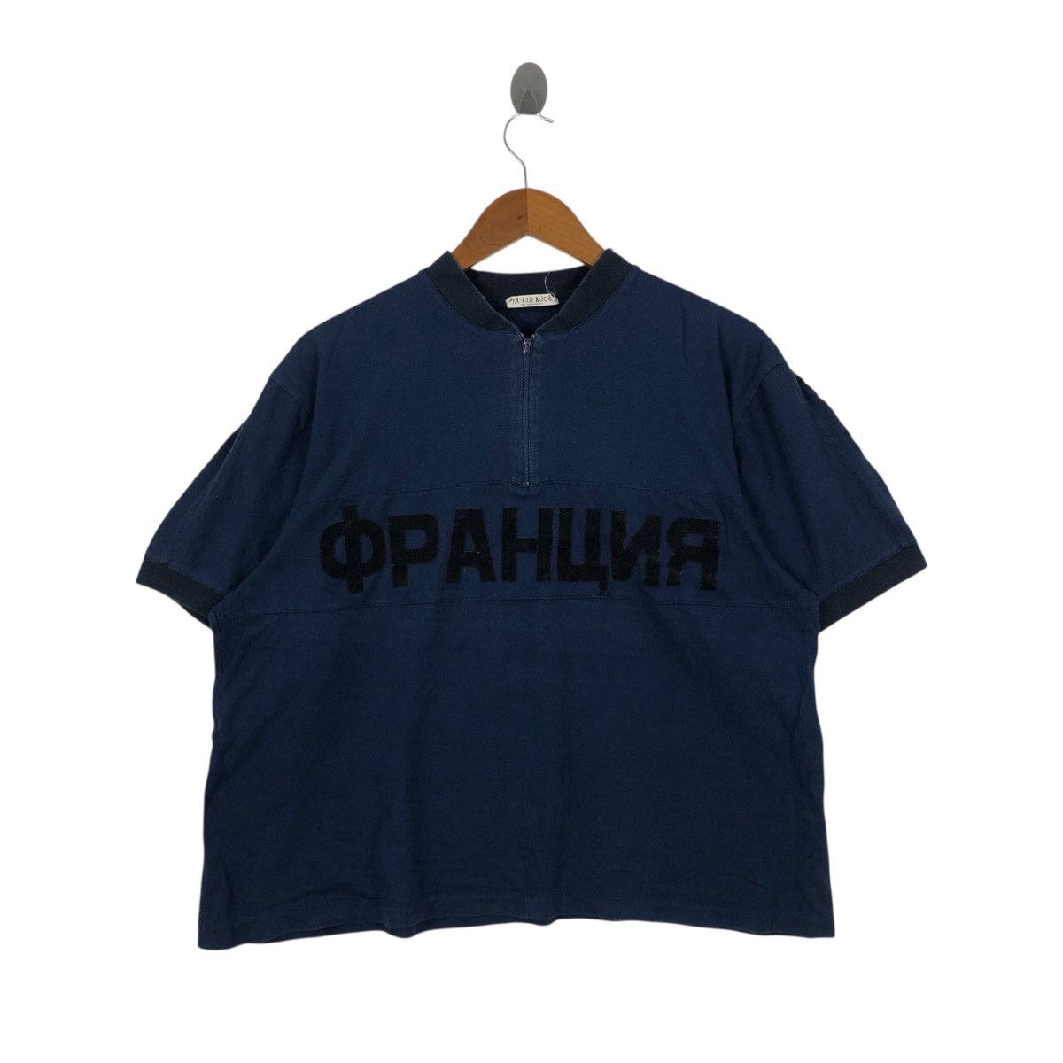 Vintage 80s YA-KURAUDO T-Shirt Big Logo Half Zipper Vintage