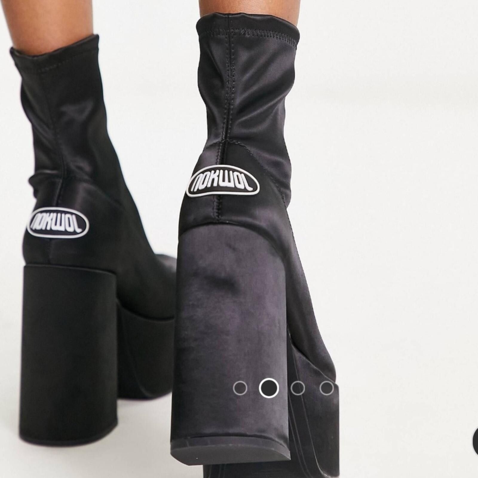 Other NOKWOL / Ellie platform ankle boots in satin / black Size US 7 / IT 37 - 3 Thumbnail