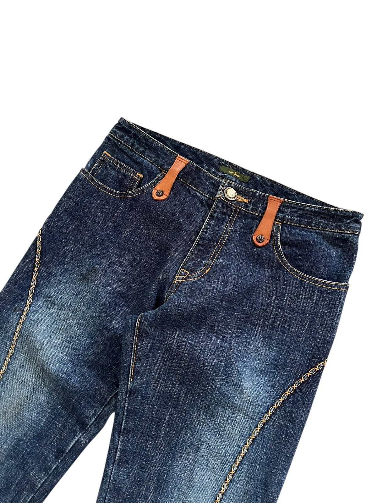 Obelisk 1990s Obelisk Stitching Flare Denim Leather Trim Size US 30 / EU 46 - 3 Thumbnail