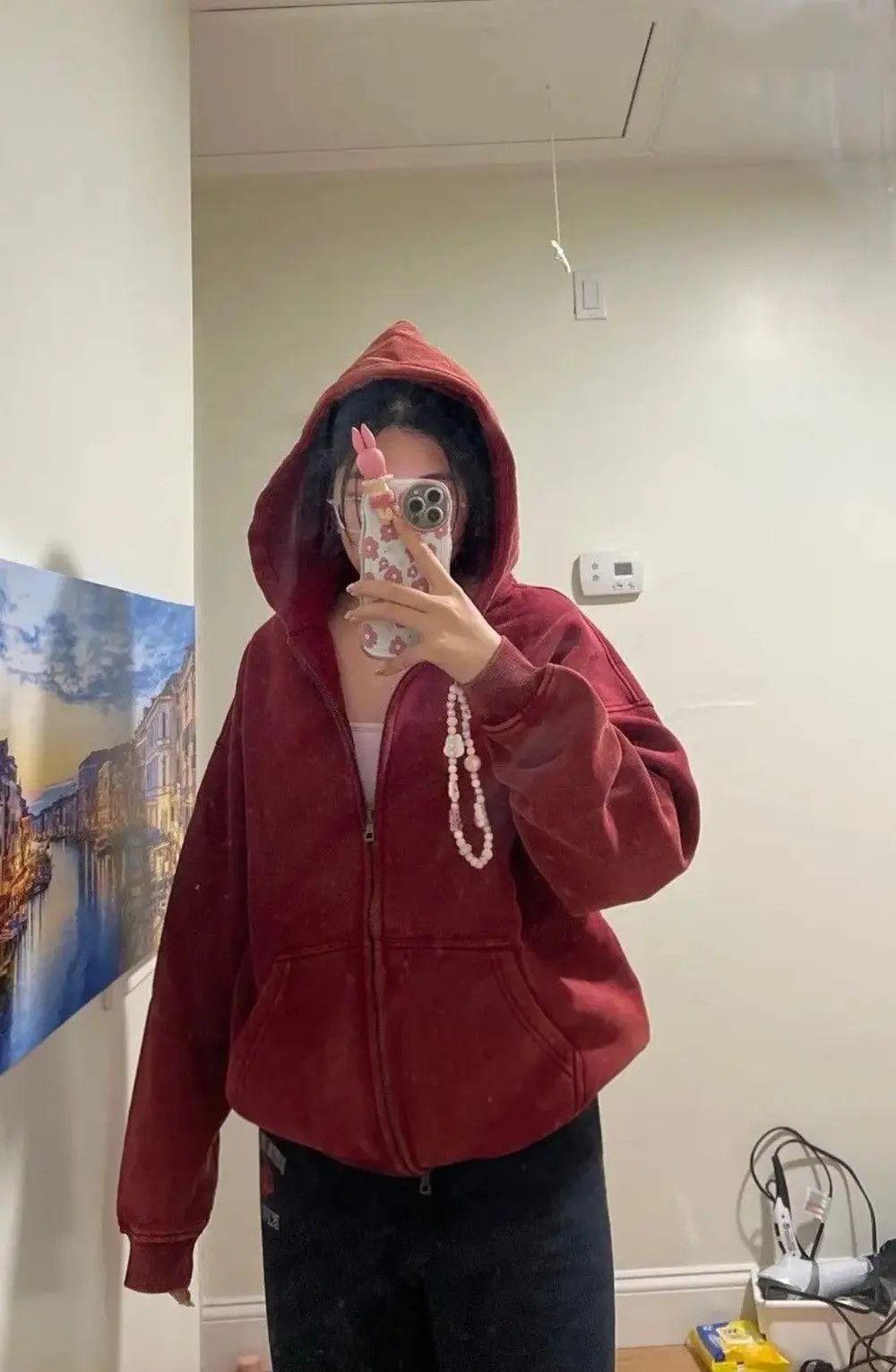 Japanese Brand × Vintage Red Batik Fleece Zippered Hoodie Size US XL / EU 56 / 4 - 3 Thumbnail