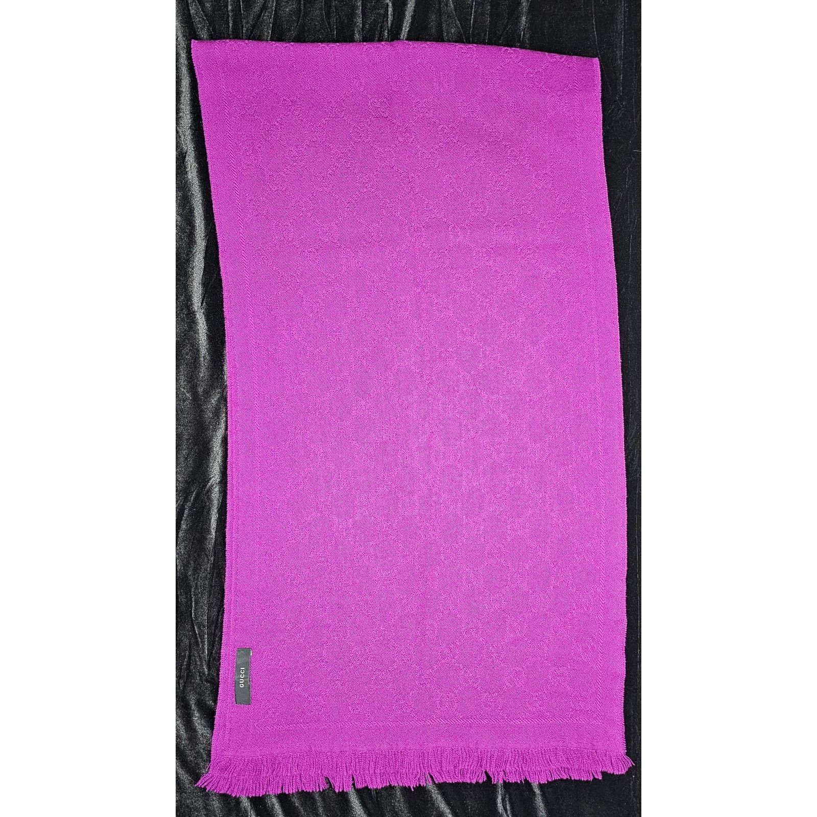 Gucci Gucci Muffler Stole Wool GG Pattern Fringe Purple Size ONE SIZE - 6 Thumbnail