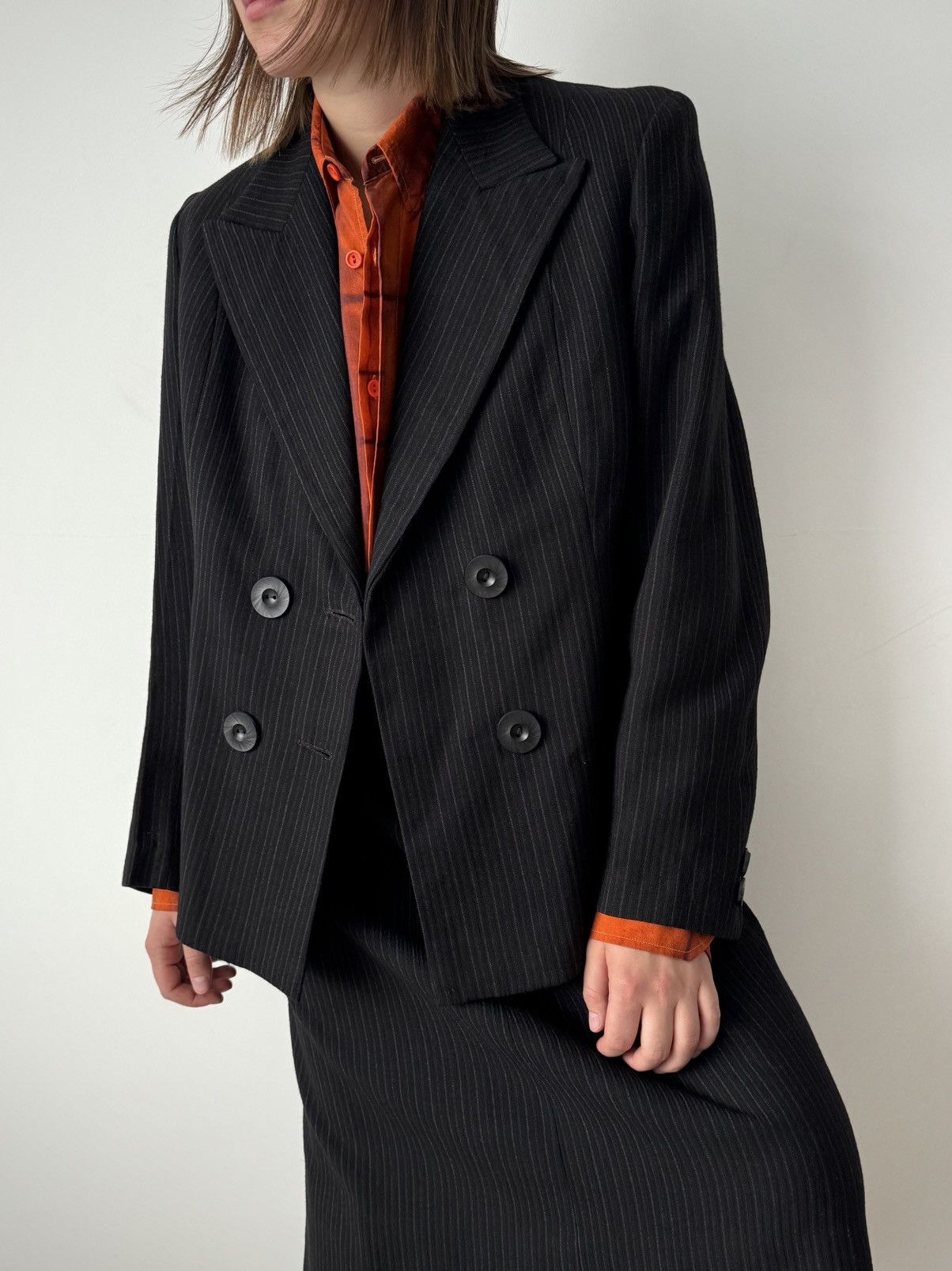Japanese Brand 1940s Vintage German Women’s Wool Gabardine Striped Suit Size M / US 6-8 / IT 42-44 - 1 Thumbnail