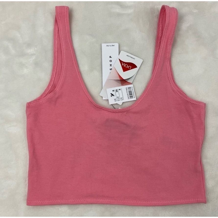 Topshop NWT Topshop Women's Pink Scoop Neck Crop Tank Top Size 4 Size S / US 4 / IT 40 - 1 Thumbnail