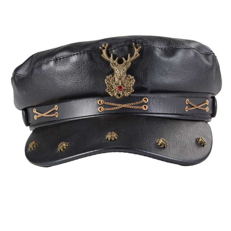 Leather × Vintage Peaked Cap Leather Cyberpunk Hunter with Screw Stud Size ONE SIZE - 2 Thumbnail