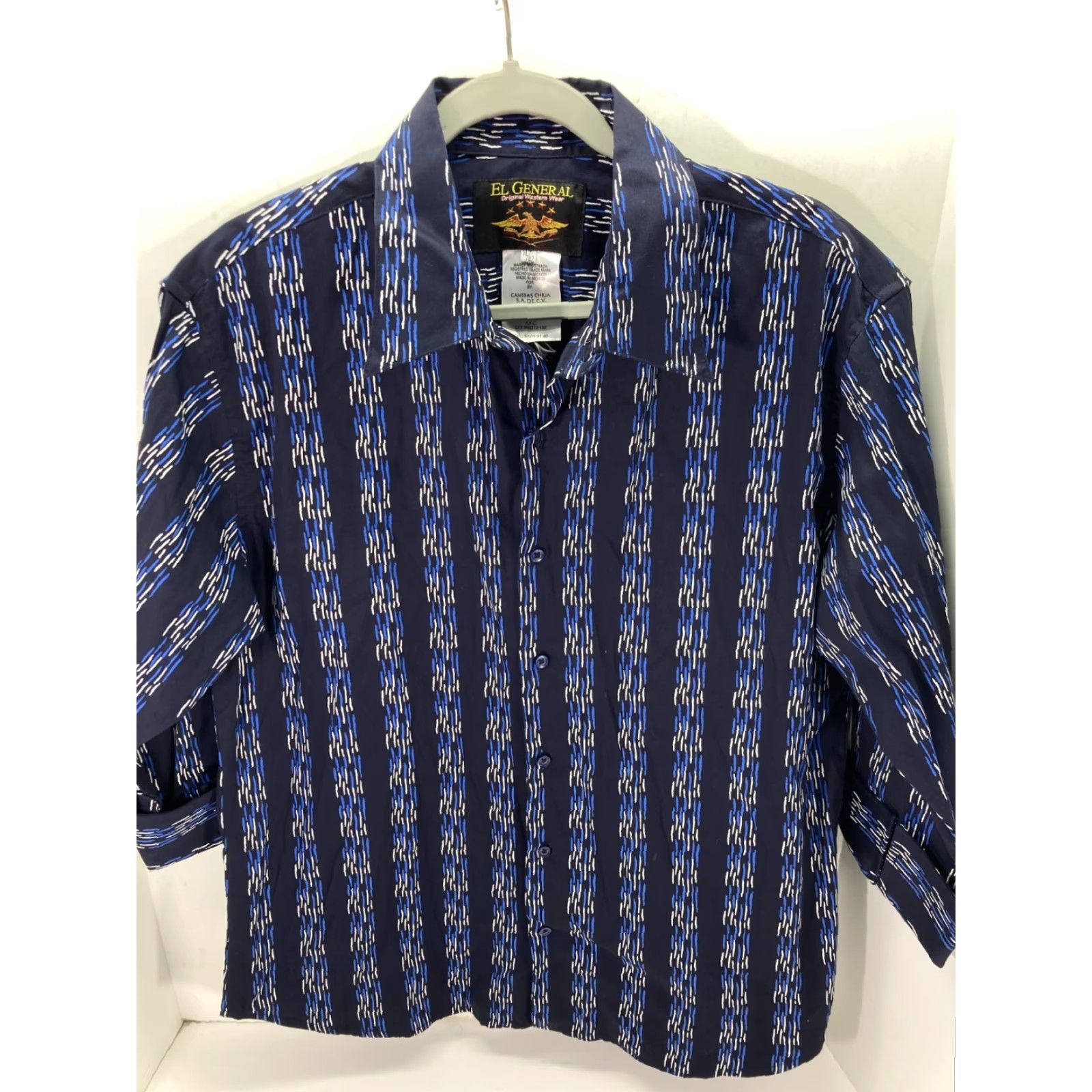 Vintage VINTAGE El General Western Button Up Shirt Mens XL Navy Linked Dash Stripe 3/4 Sleeve Size US XL / EU 56 / 4 - 2 Thumbnail