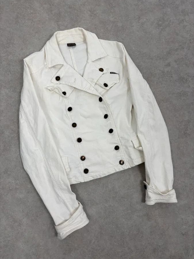 Vintage 2000s Plein Sud White Double-Breasted Officer Jacket Size S / US 4 / IT 40 - 4 Thumbnail