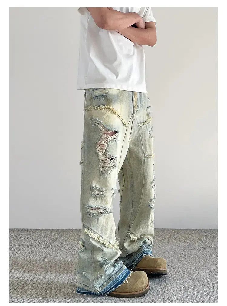 Japanese Brand × Jean Acid Wash Distressed Baggy Denim Jeans, y2k Jeans, 2000's Size US 34 / EU 50 - 1 Thumbnail