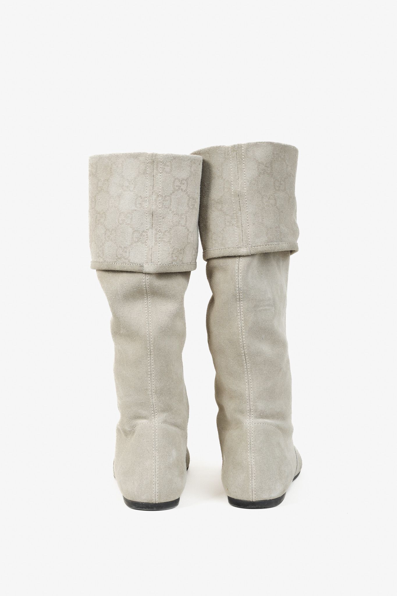 Gucci Gucci GG Grey Beige Suede Calf Height Flat Boots Size US 6.5 / IT 36.5 - 3 Thumbnail