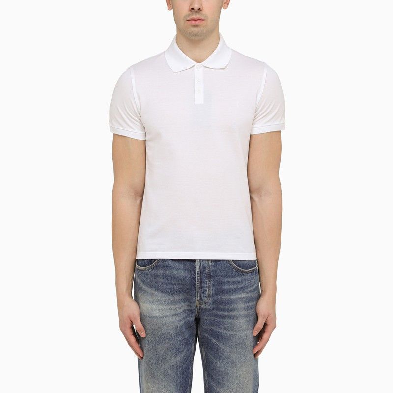 image of Saint Laurent Paris Saint Laurent White Monogram Pique Polo Shirt, Men's (Size 2XL)