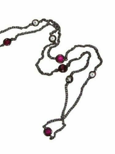 Designer 14 kt White Gold Ruby and White Sapphire Eternity Necklace Size ONE SIZE - 1 Thumbnail